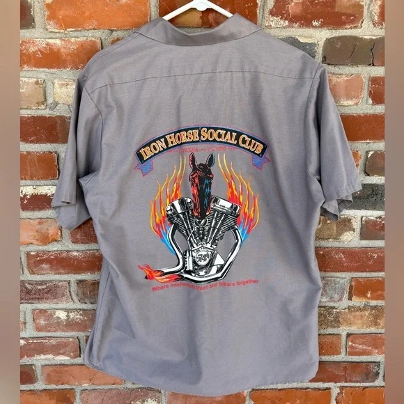 Men’s Iron Horse Social Club Printed Shirt Red Kap - Picture 5 of 6